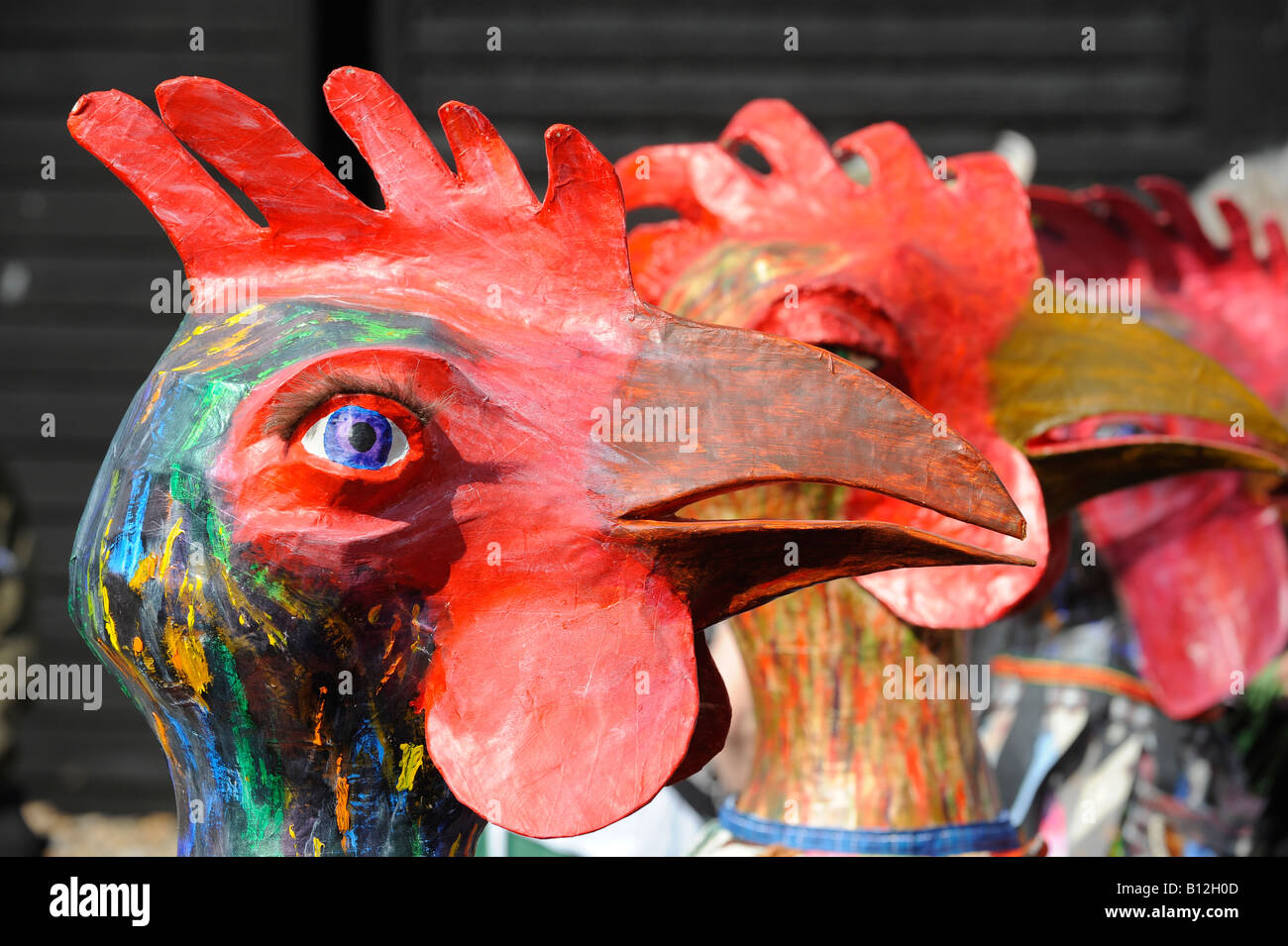 Hastings Jack Green 2008 feiern, große Bildnisse von Hühnern im Tableau. Bild von Jim Holden. Stockfoto