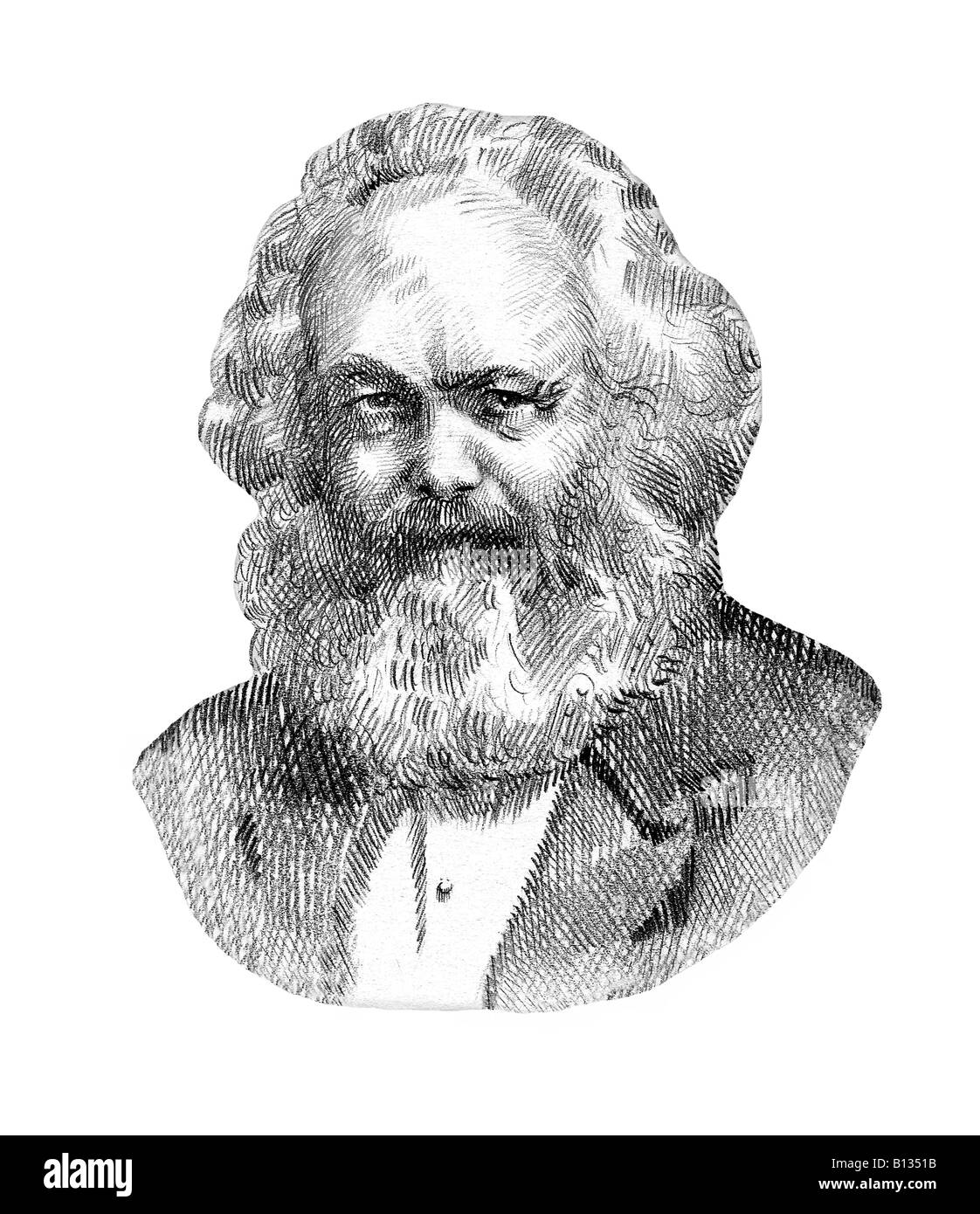 Karl Marx 1818 1883 deutsche politische wirtschaftliche Sozialtheoretiker Cross Hatch Stil moderne Illustration Stockfoto