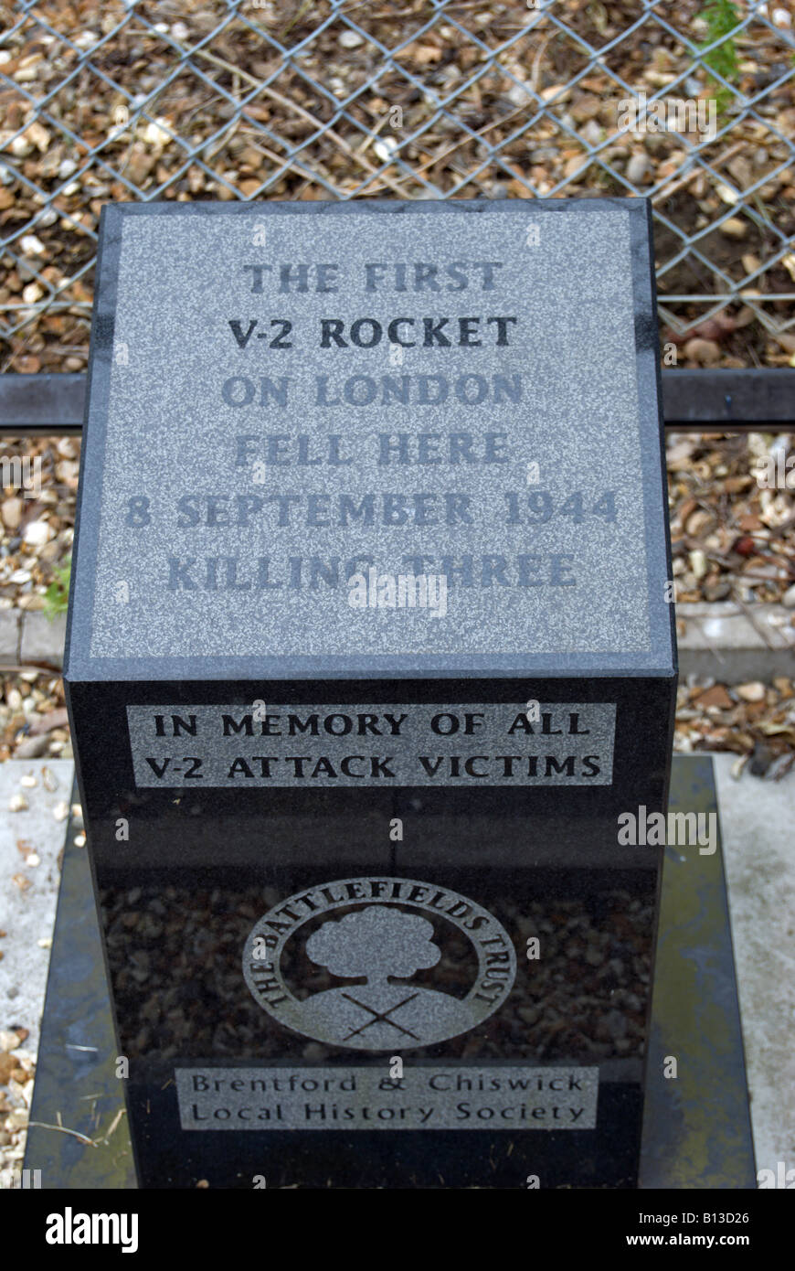 Gedenkstätte für die Opfer der v2-Rakete angreift, an der Stelle, wo die ersten v2-Rakete London getroffen Stockfoto