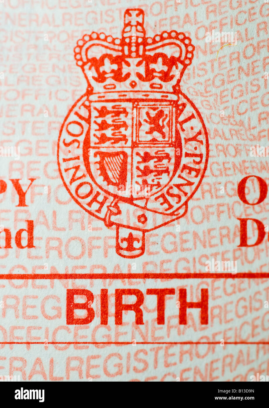 UK-Geburtsurkunde Stockfoto