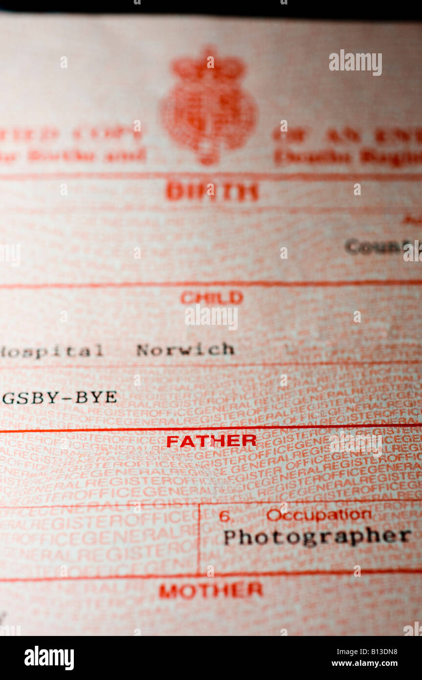 UK-Geburtsurkunde Stockfoto