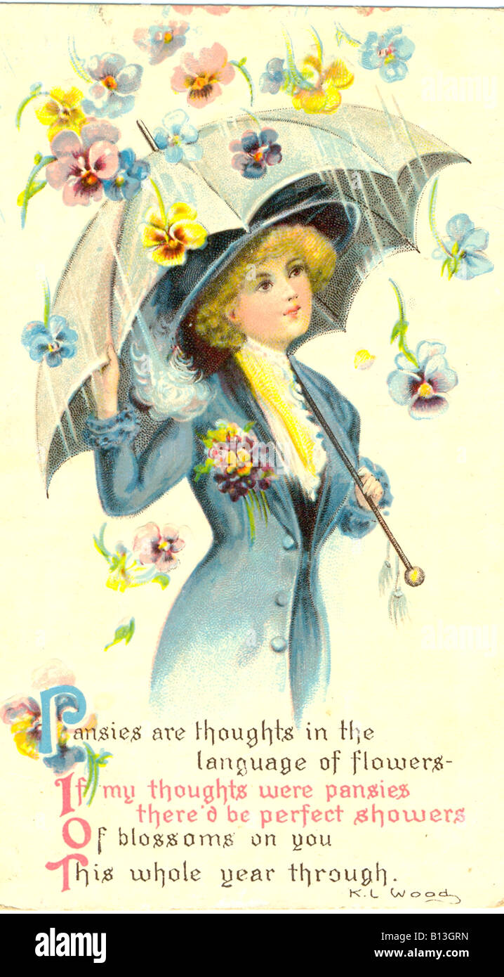 Bildhafte Postkarte um 1910 das Stiefmütterchen Stockfoto