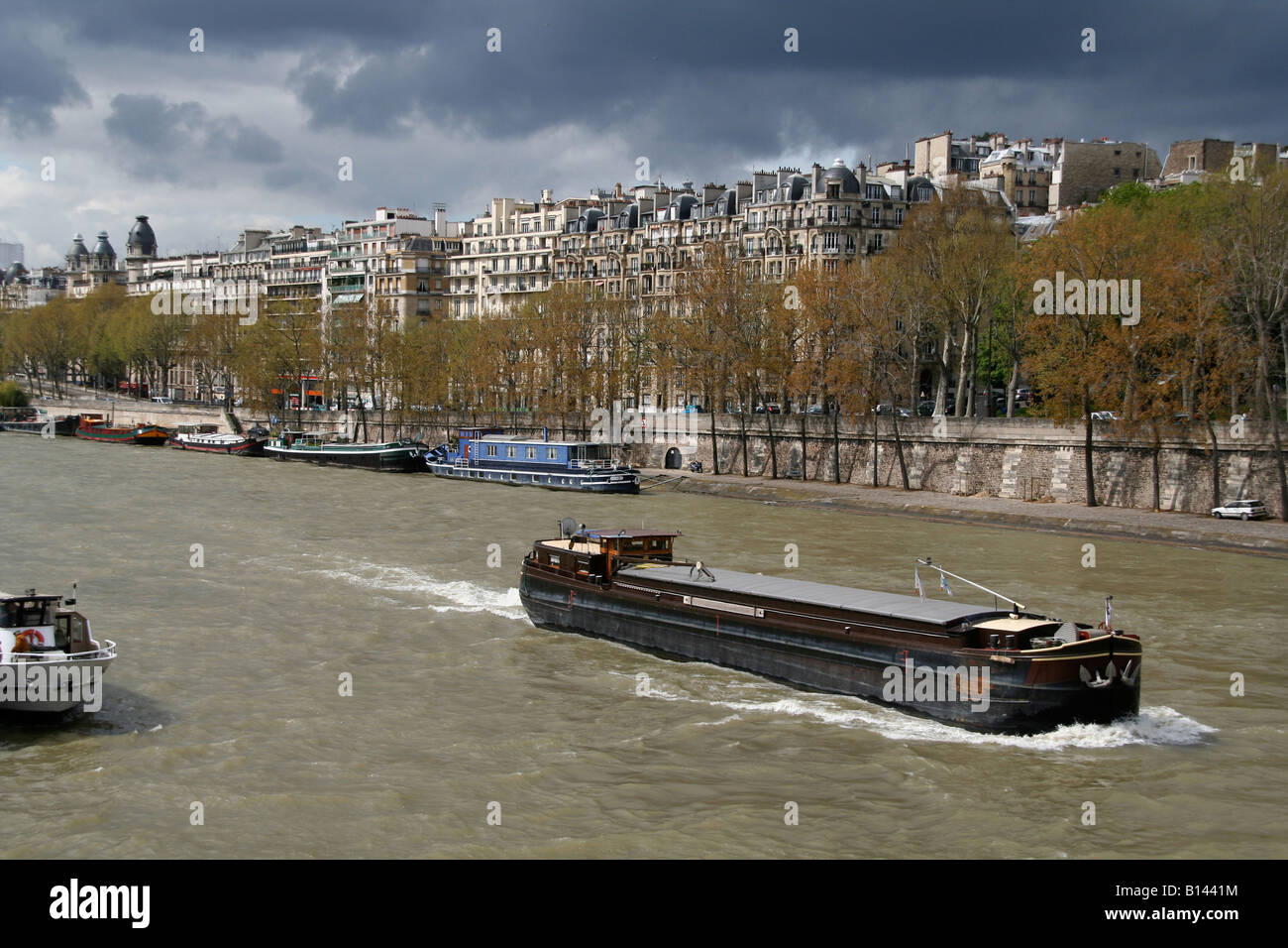 Schiff auf dem Fluss Seine, Paris, Frankreich, Europa Stockfoto