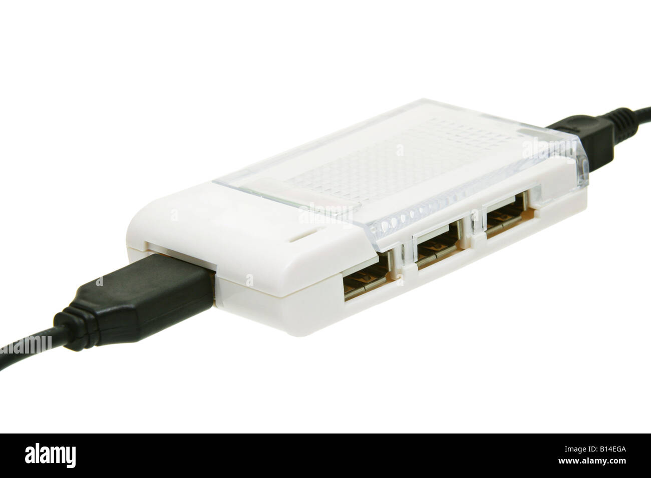 4-Port USB-Hub auf weißem Hintergrund Stockfoto