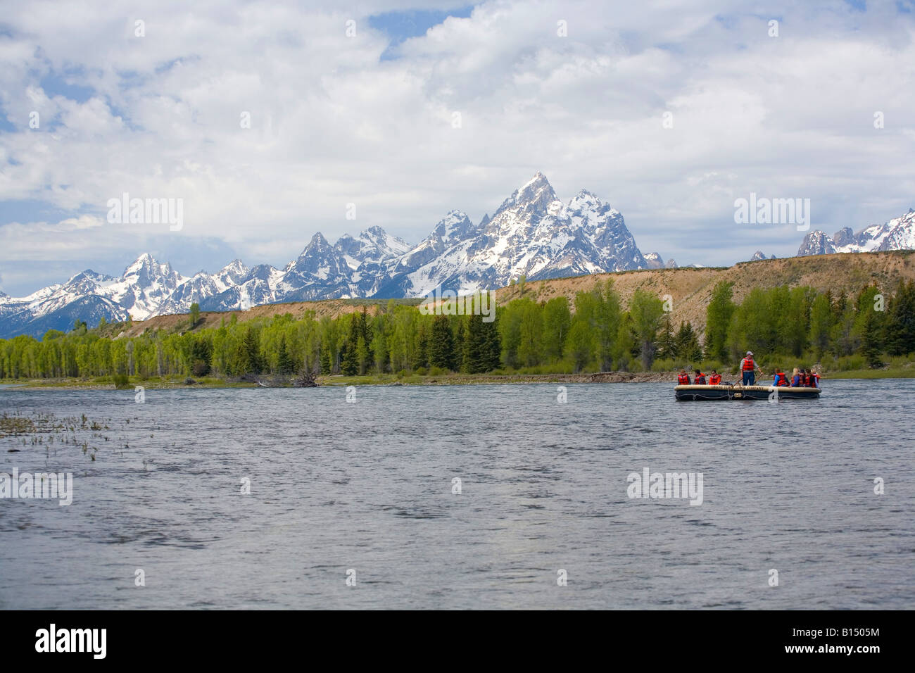 Rafting auf dem Snake River im Grand Teton National Park Stockfoto