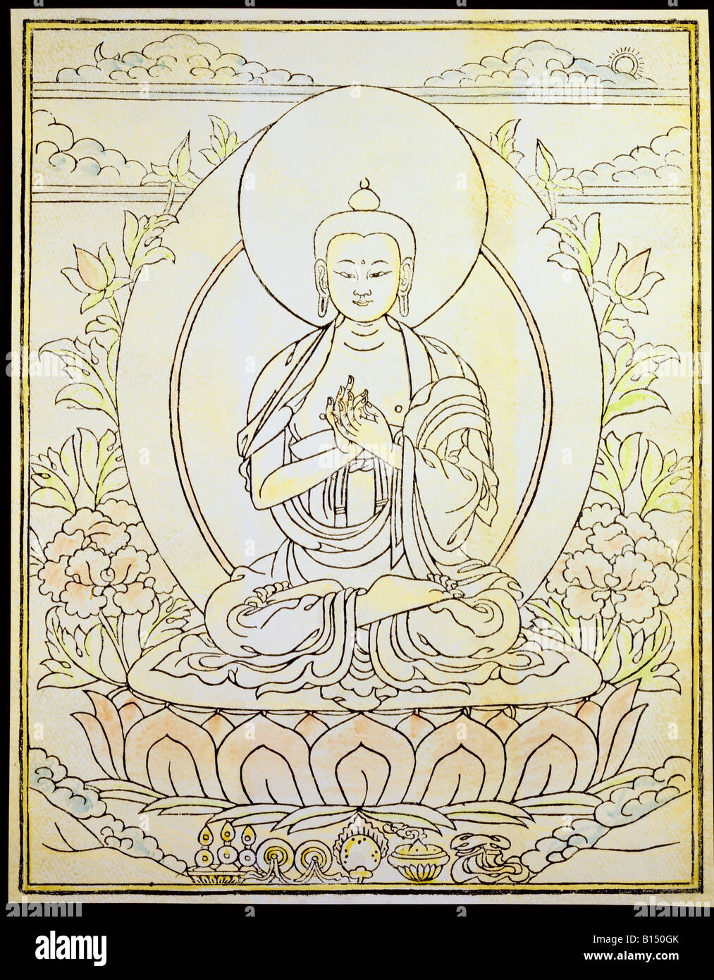 Bildende Kunst, Tibet, woodprint taeching, Buddha, farbige Holzstich, 19./20. Jahrhunderts, private Sammlung,, Artist's Urheberrecht nicht gelöscht werden Stockfoto