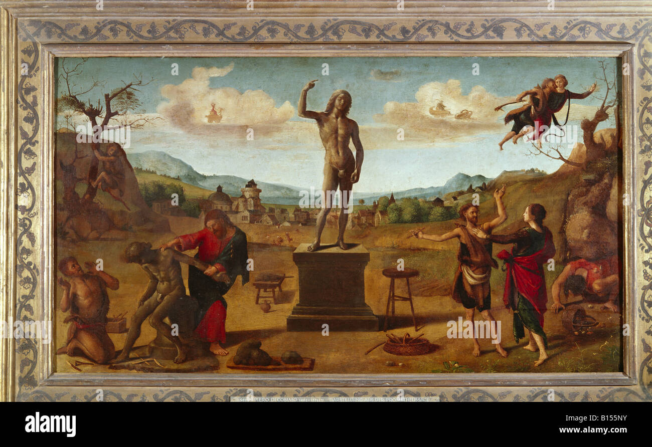 Bildende Kunst, Cosimo, Piero di (ca. 1462 - ca. 1521), der Malerei, der "epictions aus der Mythos von Prometheus', ca. 1487 / 1489, Öl auf Leinwand, Alte Pinakothek, München, Deutschland, Artist's Urheberrecht nicht gelöscht werden Stockfoto