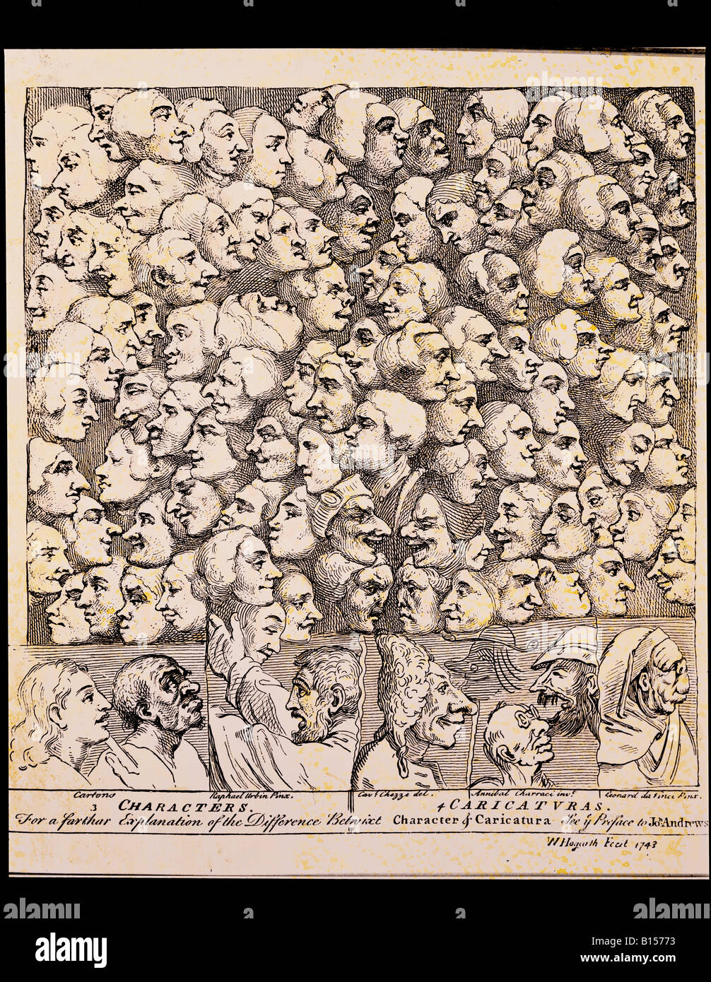 Bildende Kunst, Hogarth, William (1697 - 1764), Grafik, Radierung, 'Zeichen und Caricaturas", England, 1743, Privatsammlung, Artist's Urheberrecht nicht geklärt zu werden. Stockfoto