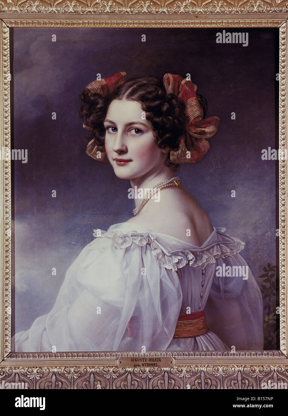 Bildende Kunst, Stieler, Joseph Karl (1781-1858), Porträt von Auguste Hilger nee Strobl, Malerei, Öl auf Leinwand, ca. 1830/1840, Beauty Galerie von König Ludwig I. von Bayern, Schloss Nymphenburg, Artist's Urheberrecht nicht gelöscht werden Stockfoto