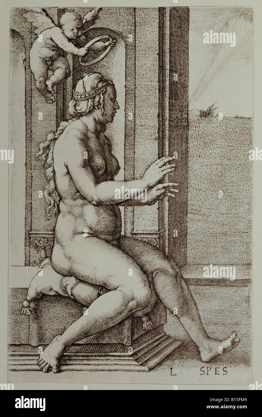 Bildende Kunst, Lucas van Leyden (1494 - 1533), Grafik, Serie "Tugenden", Seite "Hoffnung", Privatsammlung, Artist's Urheberrecht nicht gelöscht werden Stockfoto