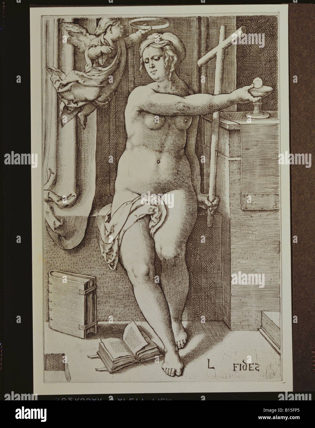 Bildende Kunst, Lucas van Leyden (1494 - 1533), Grafik, Serie "Tugenden", Seite "Glaube", Privatsammlung, Artist's Urheberrecht nicht gelöscht werden Stockfoto