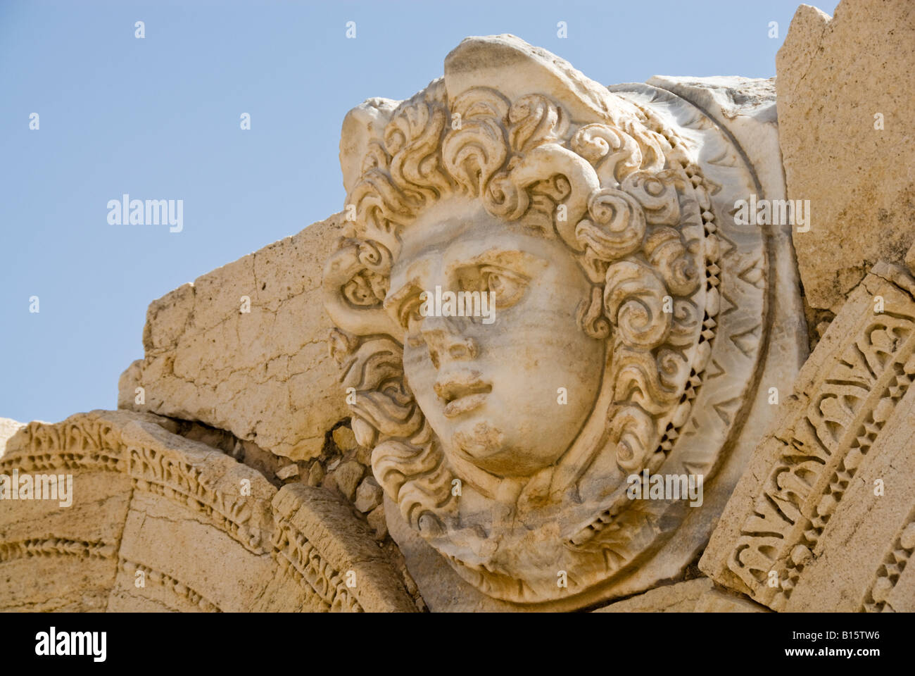 Medusa, severischen Forum, Leptis Magna Stockfoto