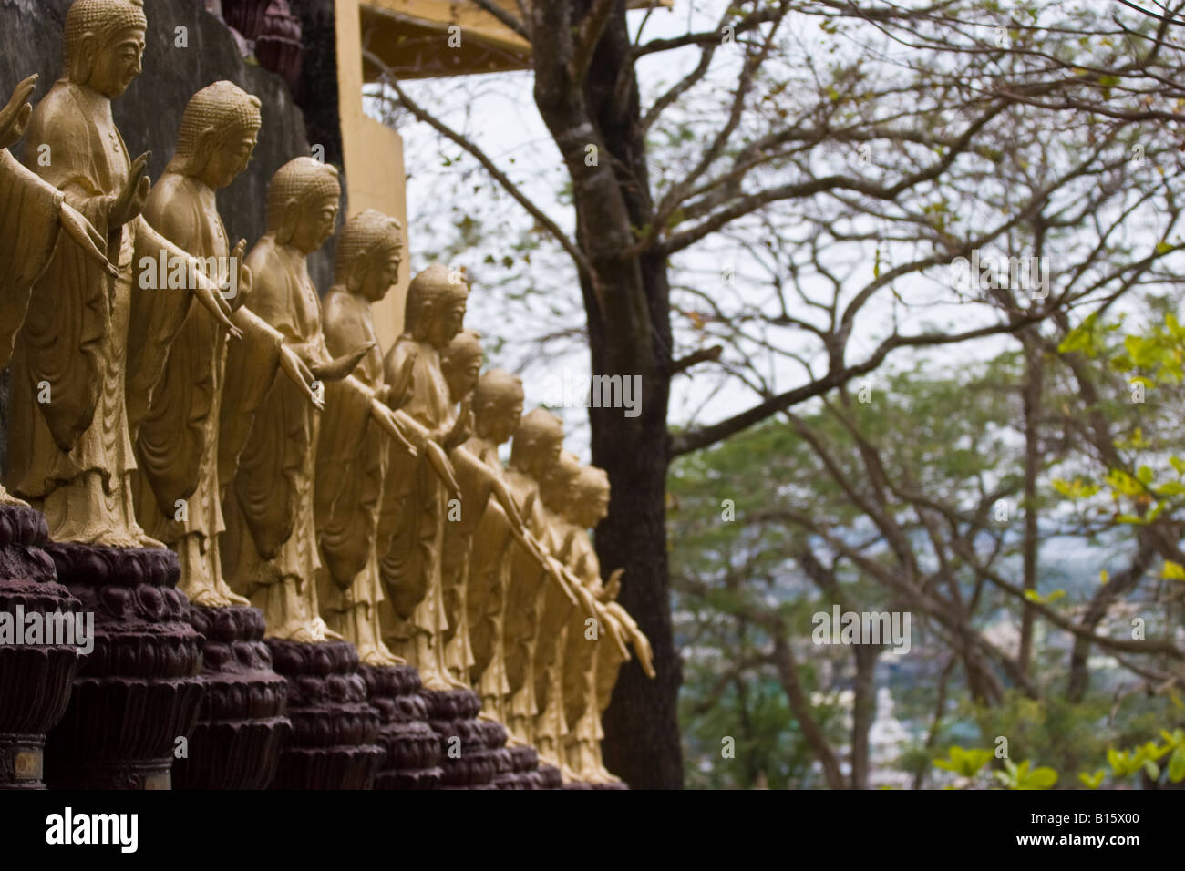Linie von Buddha-Statuen in Foguangshan - Buddhas Licht Berg - Kloster, Kaohsiung, Taiwan, ROC. Stockfoto