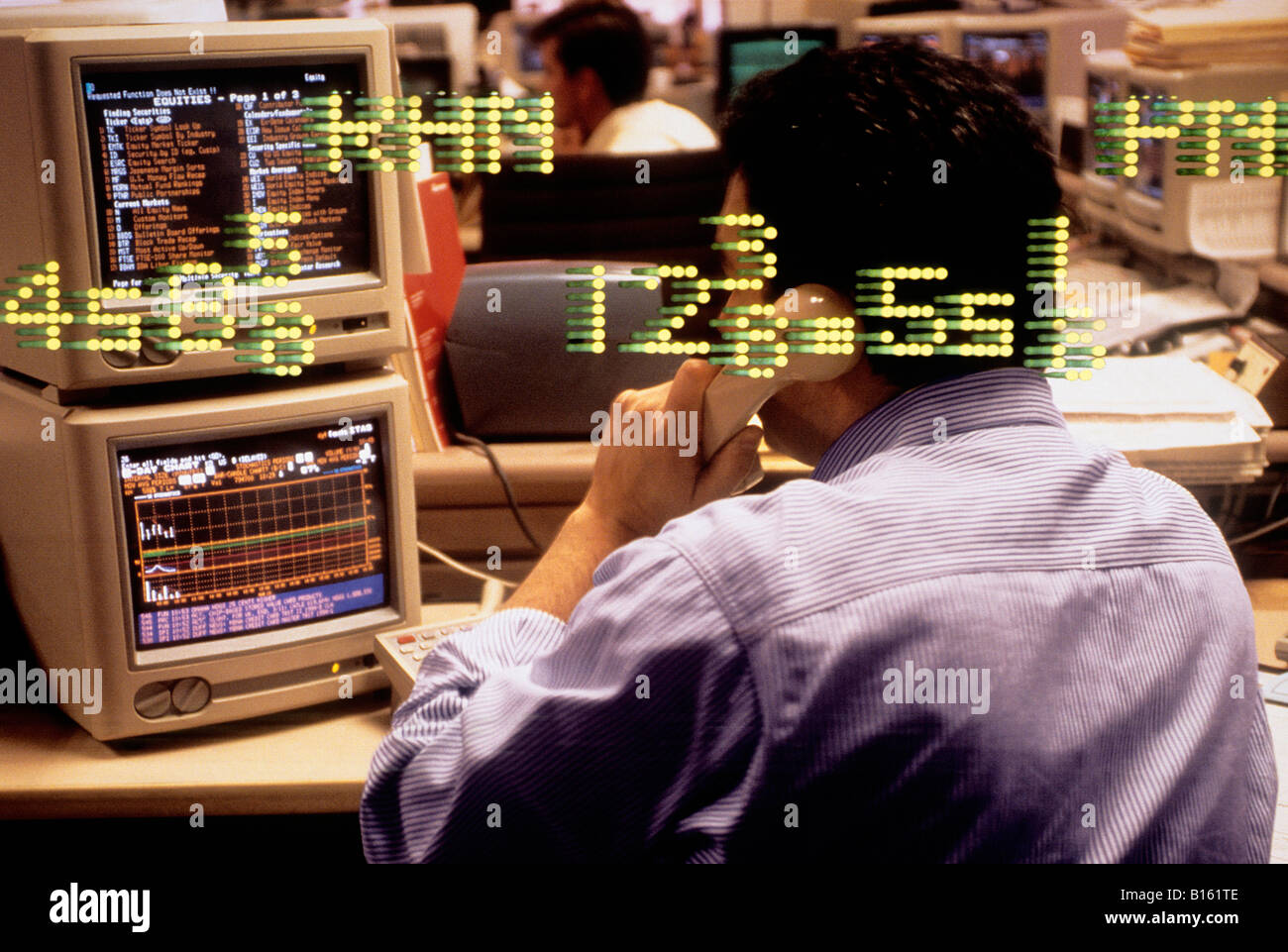 USA New York Stockbrokerage Office. Aktienmarktdaten. Finanzmanagement. New York Stock Exchange an der Wall Street in Lower Manhattan, New York City. Stockfoto