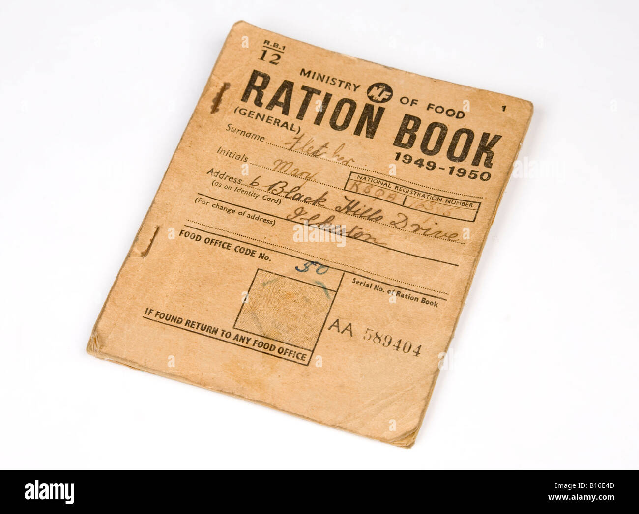 Britisches Essen Ration Buch wie in 1949 bis 1950 verwendet Stockfoto