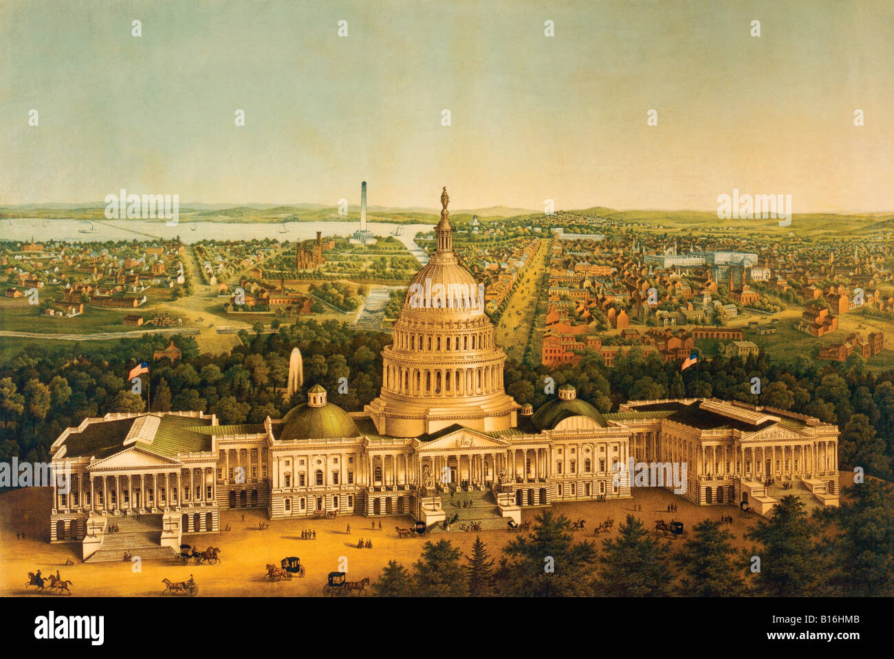 Washington, Vereinigte Staaten von Amerika. Blick auf die Stadt um 1868 mit dem U S Capitol im Vordergrund. Stockfoto