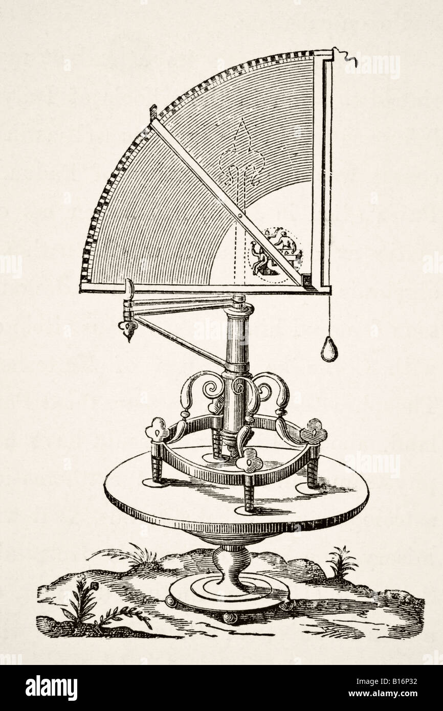 Kleiner Quadrant oder Viertel eines Kreises, nach einem Kupferstich im Buch Tychonias Brahe Astronomiae Instauratae Mechanica von 1602. Stockfoto