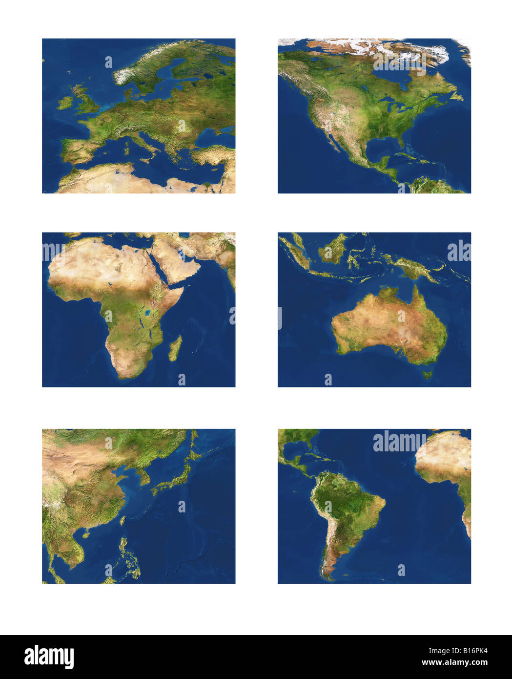 Physikalische Weltkarte, Kontinente, höchste Auflösung, realen Topographie Rendern Stockfoto