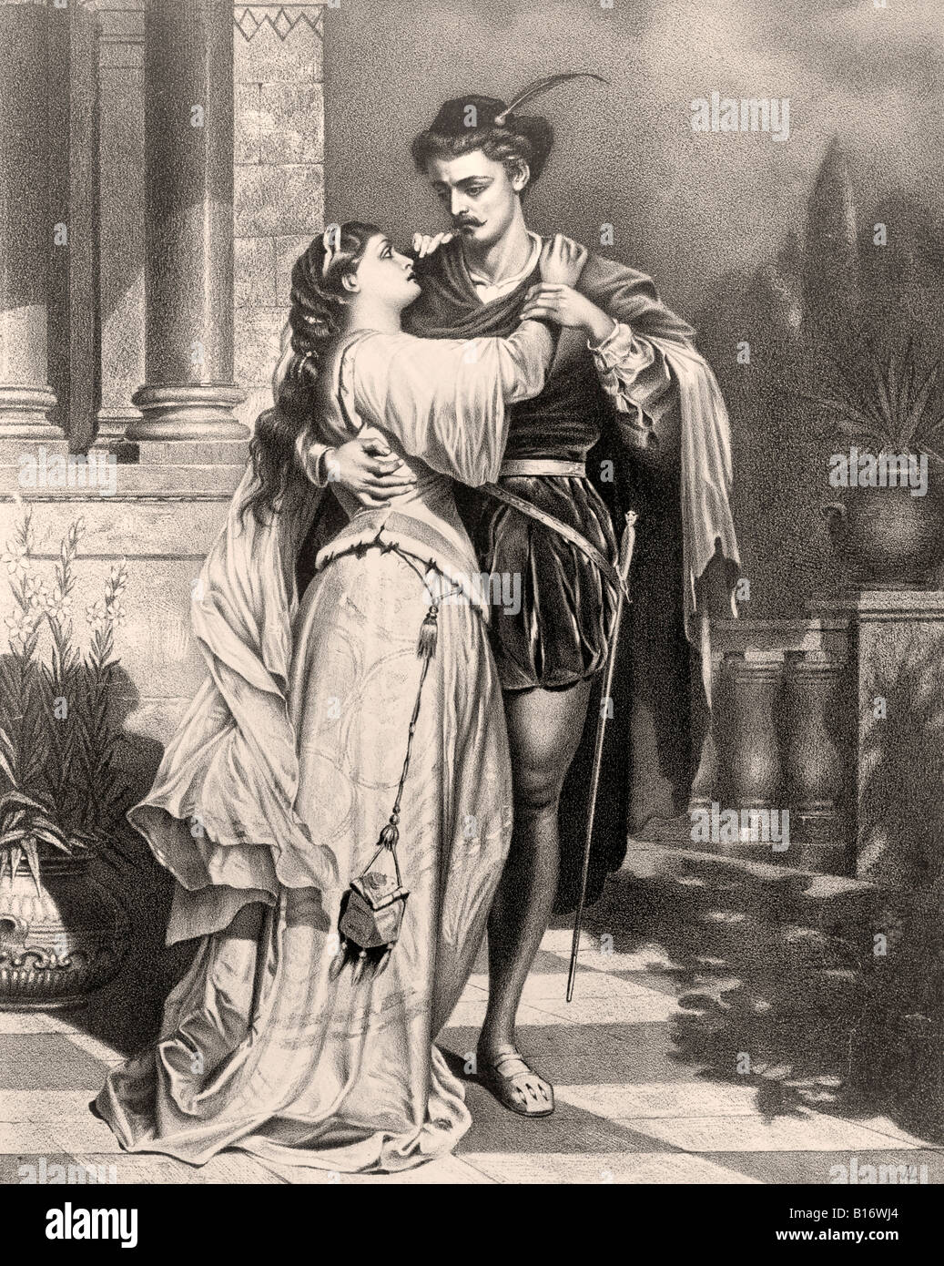 Romeo und Julia, nach einem Stich aus dem 19.. Jahrhundert. Stockfoto