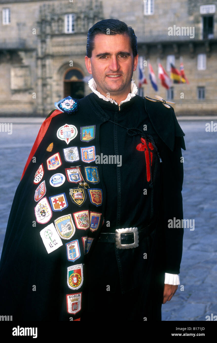 1, 1, Spanier, Spanisch, Mann, erwachsener Mann, der Plaza del Obradoiro, Stadt, Santiago de Compostela, Provinz La Coruna, Spanien, Europa Stockfoto