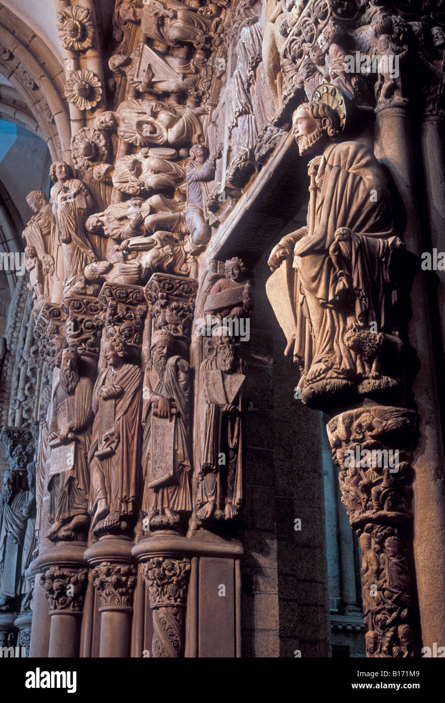 El Pórtico De La Gloria, Pórtico da Gloria, The Portal of Glory, Kathedrale, Santiago De Compostela, Maestro Mateo, Provinz La Coruña, Spanien, Europa Stockfoto