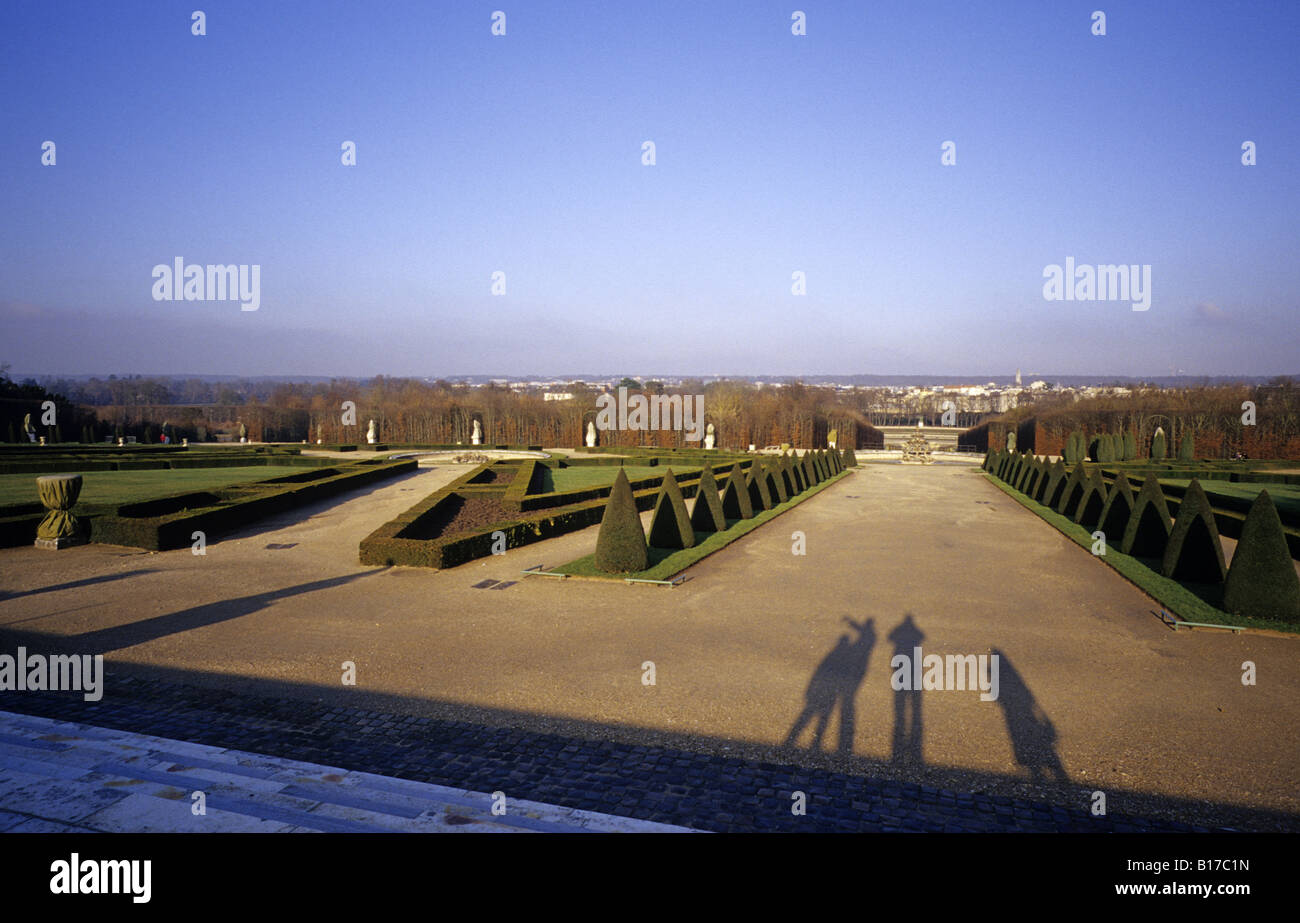 Versailles Park Tourist Schatten zeigt Sehenswürdigkeiten Stockfoto