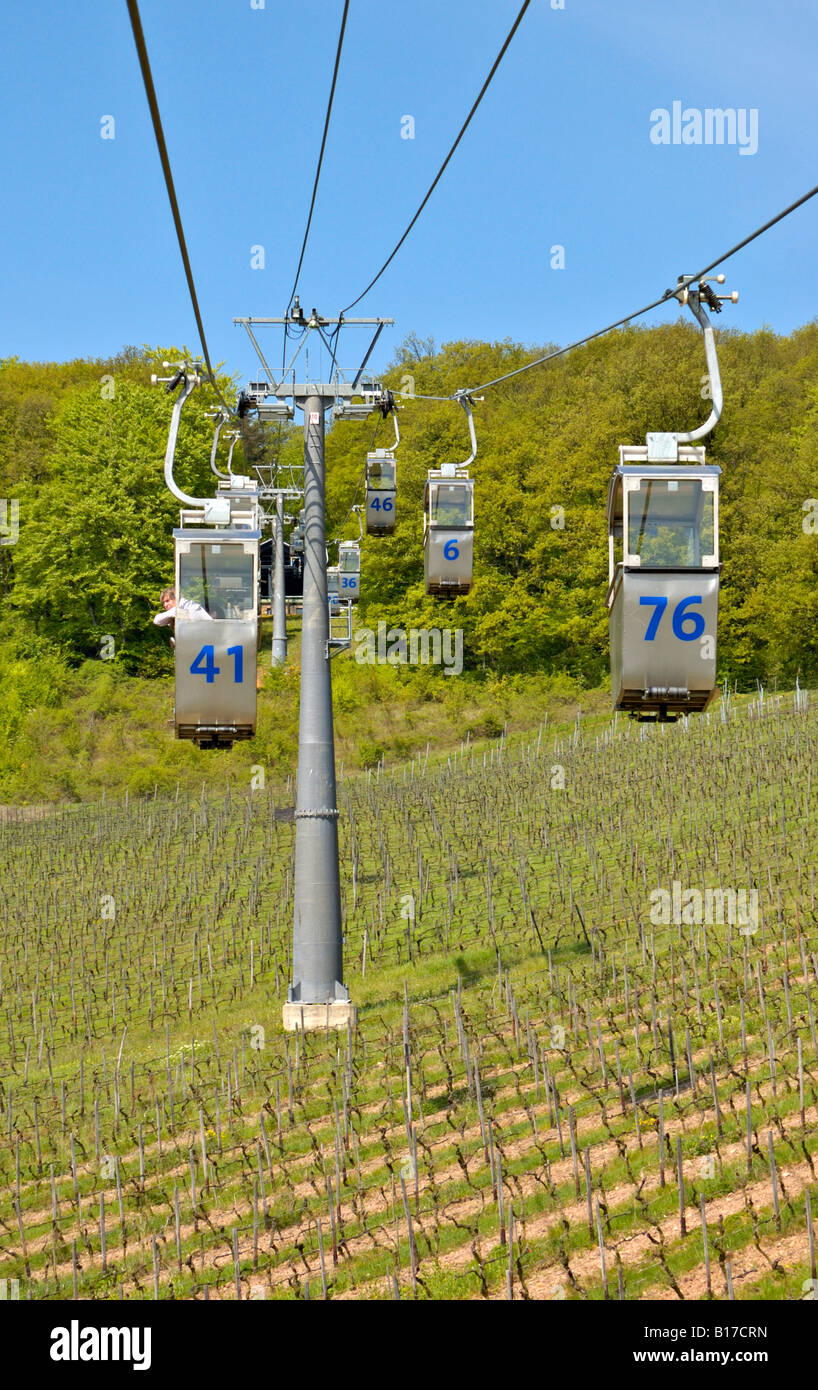 Seilbahn von Rüdesheim zum Niederwald Denkmal, Deutschland. Stockfoto