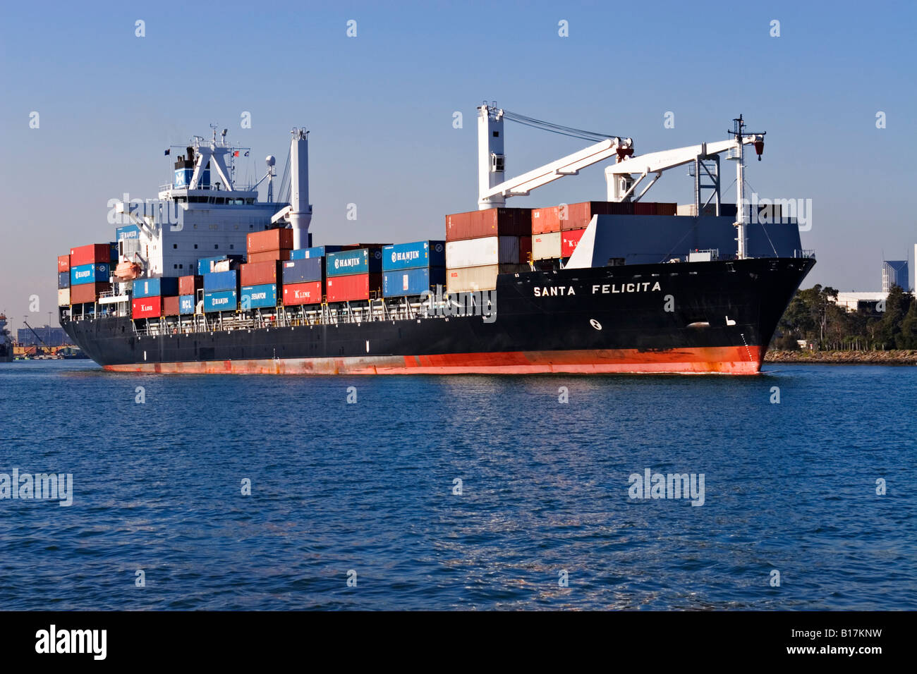 Schifffahrt / A Containerschiff ist im "Hafen von Melbourne" Victoria Australien ausgehenden. Stockfoto