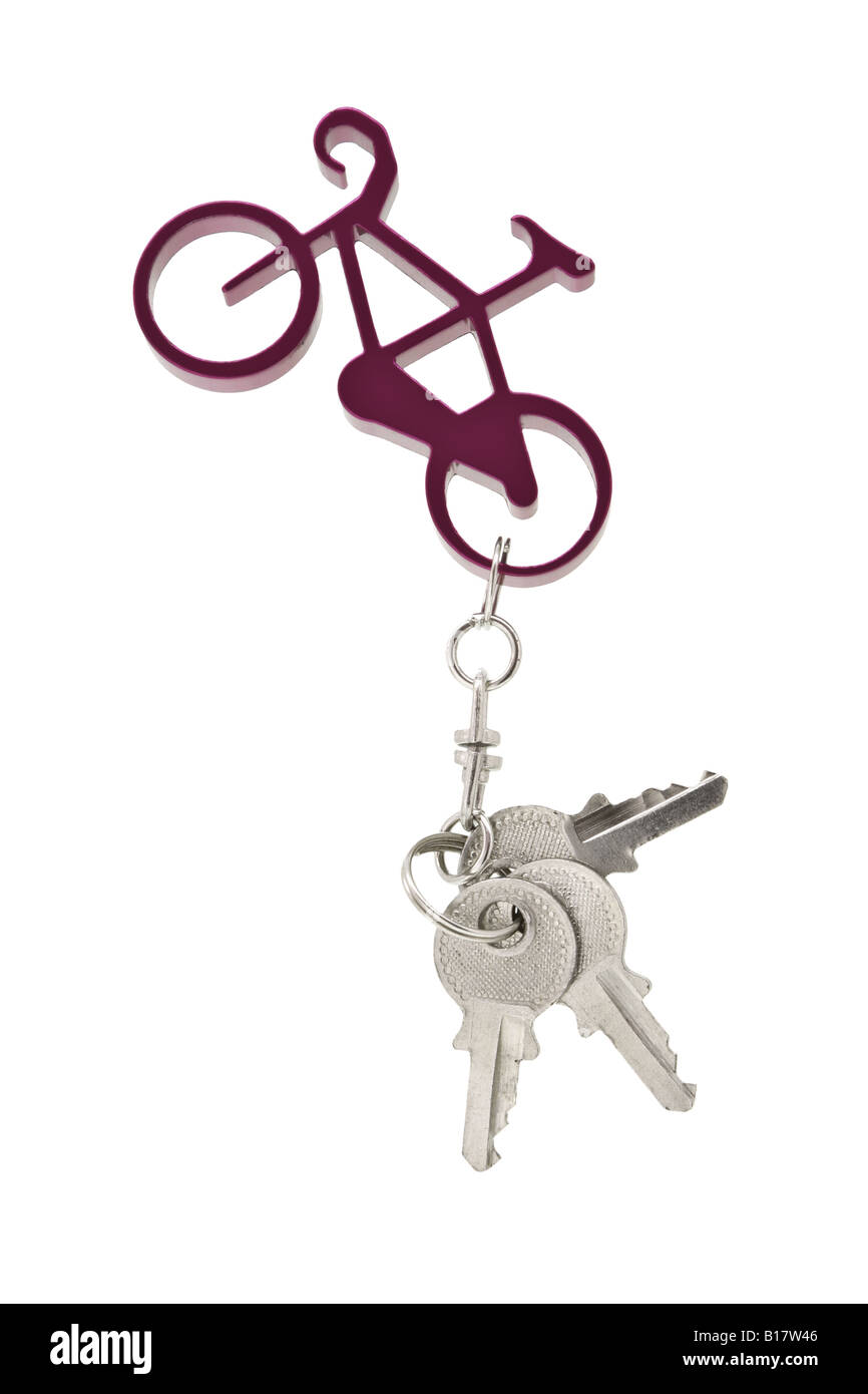 Fahrrad-Schlüsselanhänger und eine Reihe von Tasten Stockfoto