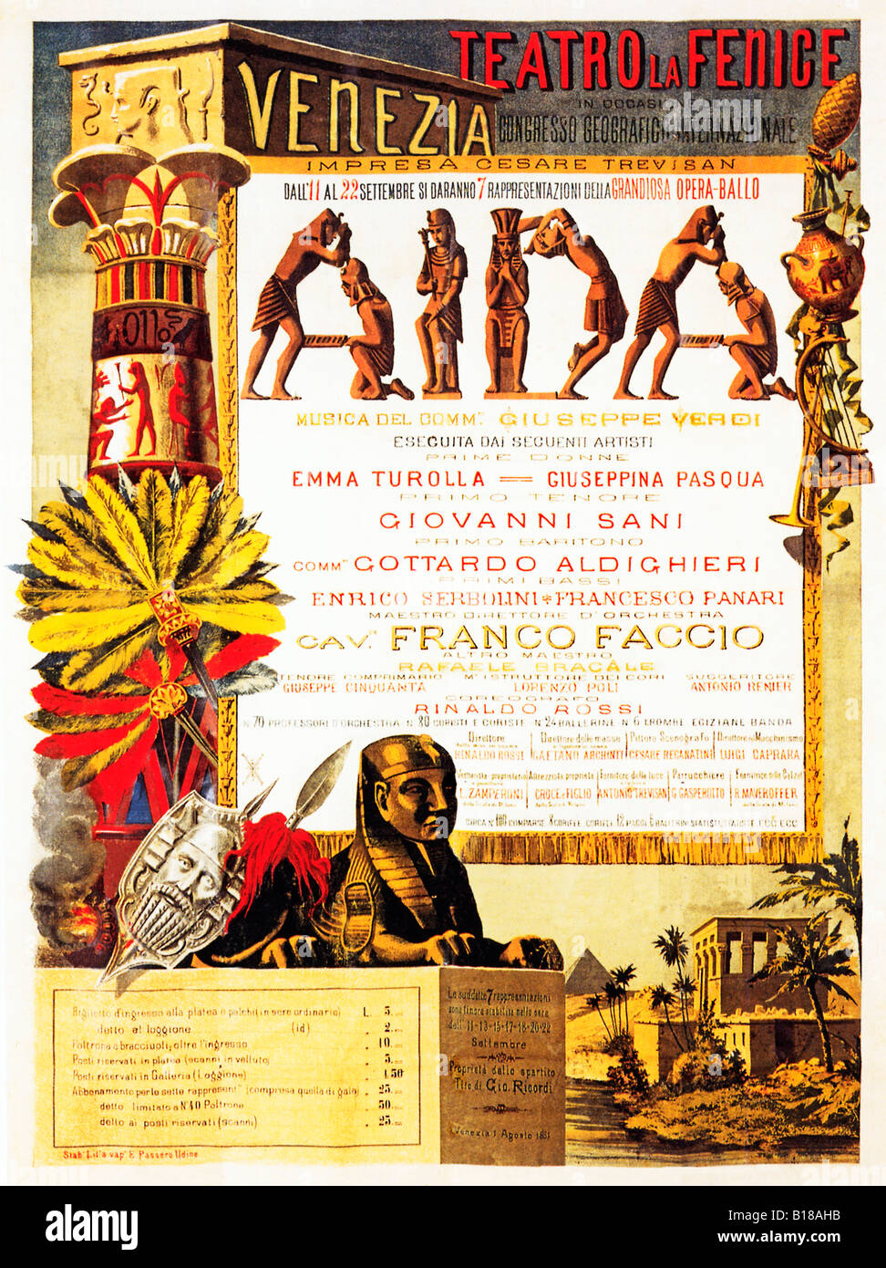 Aida-1881-Plakat für die Aufführung der Oper von Guiseppe Verdi in Venedig 10 Jahre nach seiner premiere Stockfoto