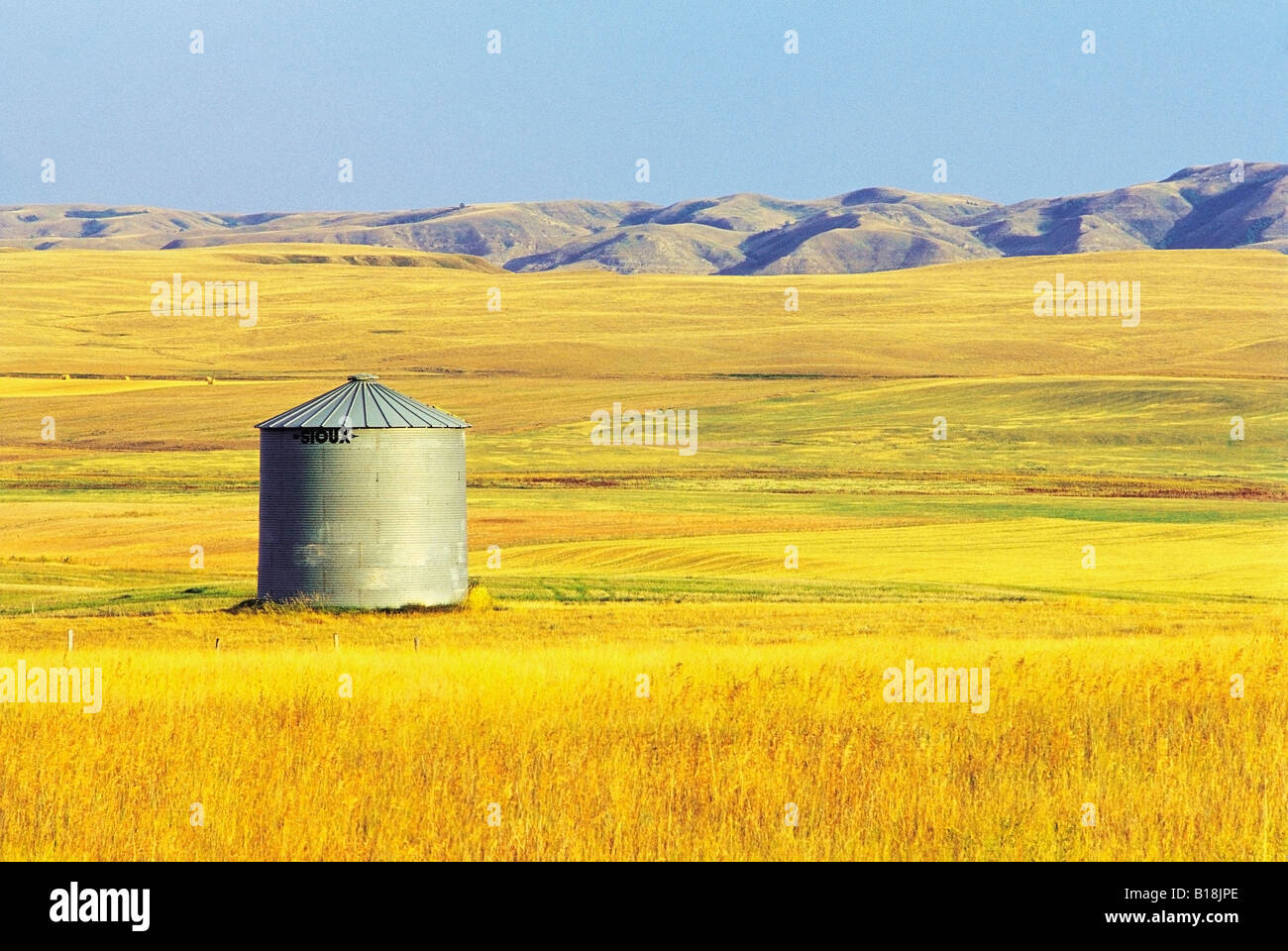 Silo auf Hügel, Big Muddy Badlands, Saskatchewan, Kanada Stockfoto