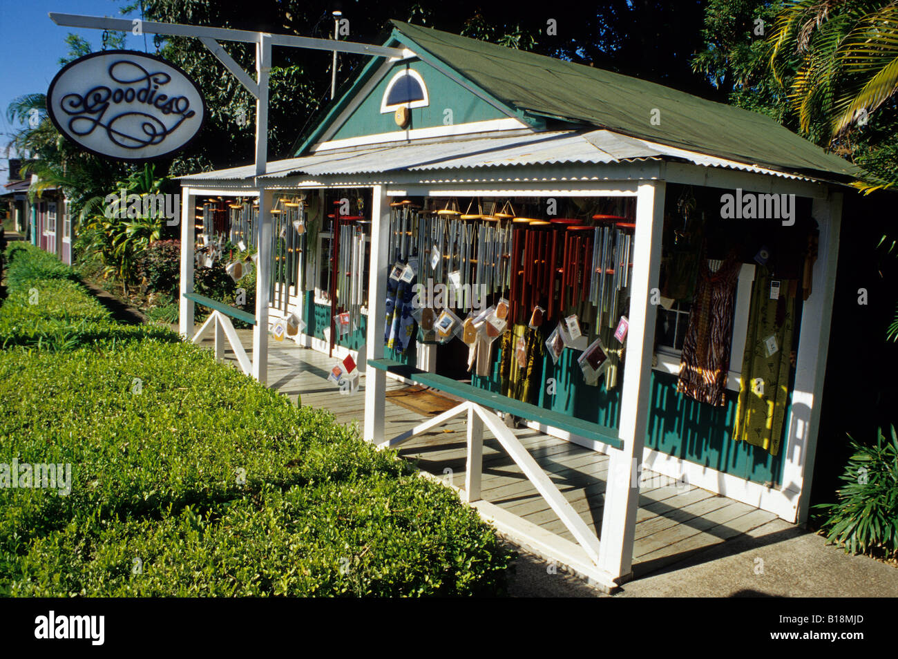Maui, Hawaii, USA. Makawao, Baldwin Avenue Glockenspiel und Kunsthandwerk-Shop Stockfoto