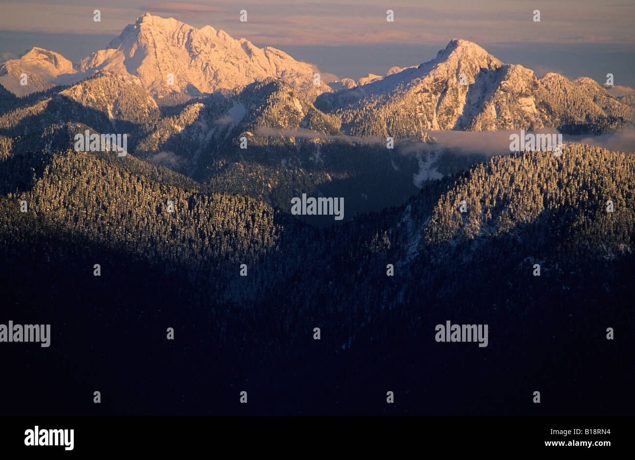 Winter-Gebirge landschaftlich. Lower Mainland, Vancouver, Britisch-Kolumbien, Kanada Stockfoto