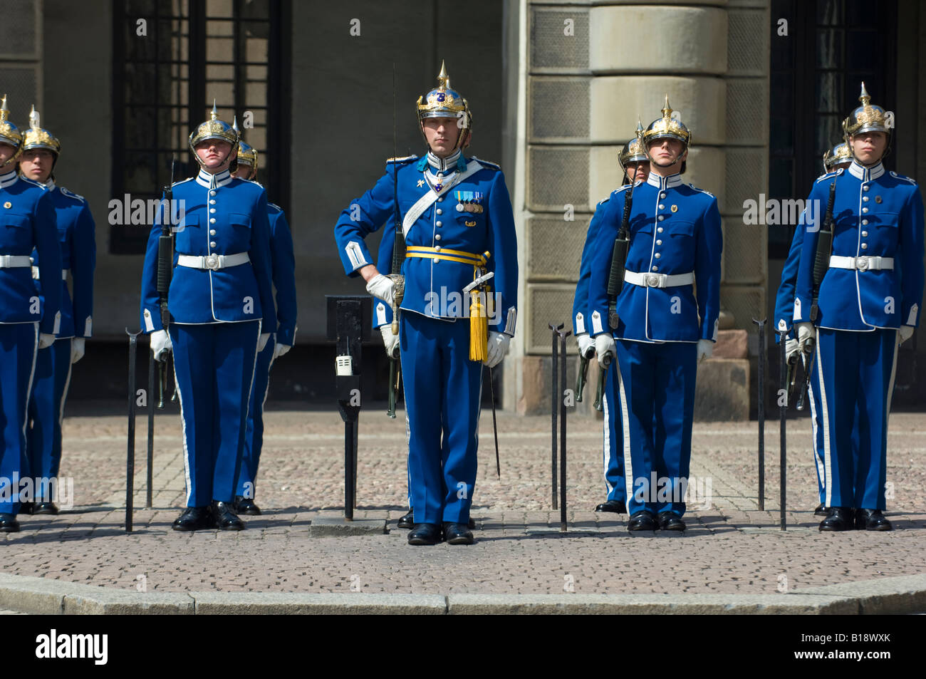 Wachablösung vor dem königlichen Palast. Stockholm, Schweden. Stockfoto