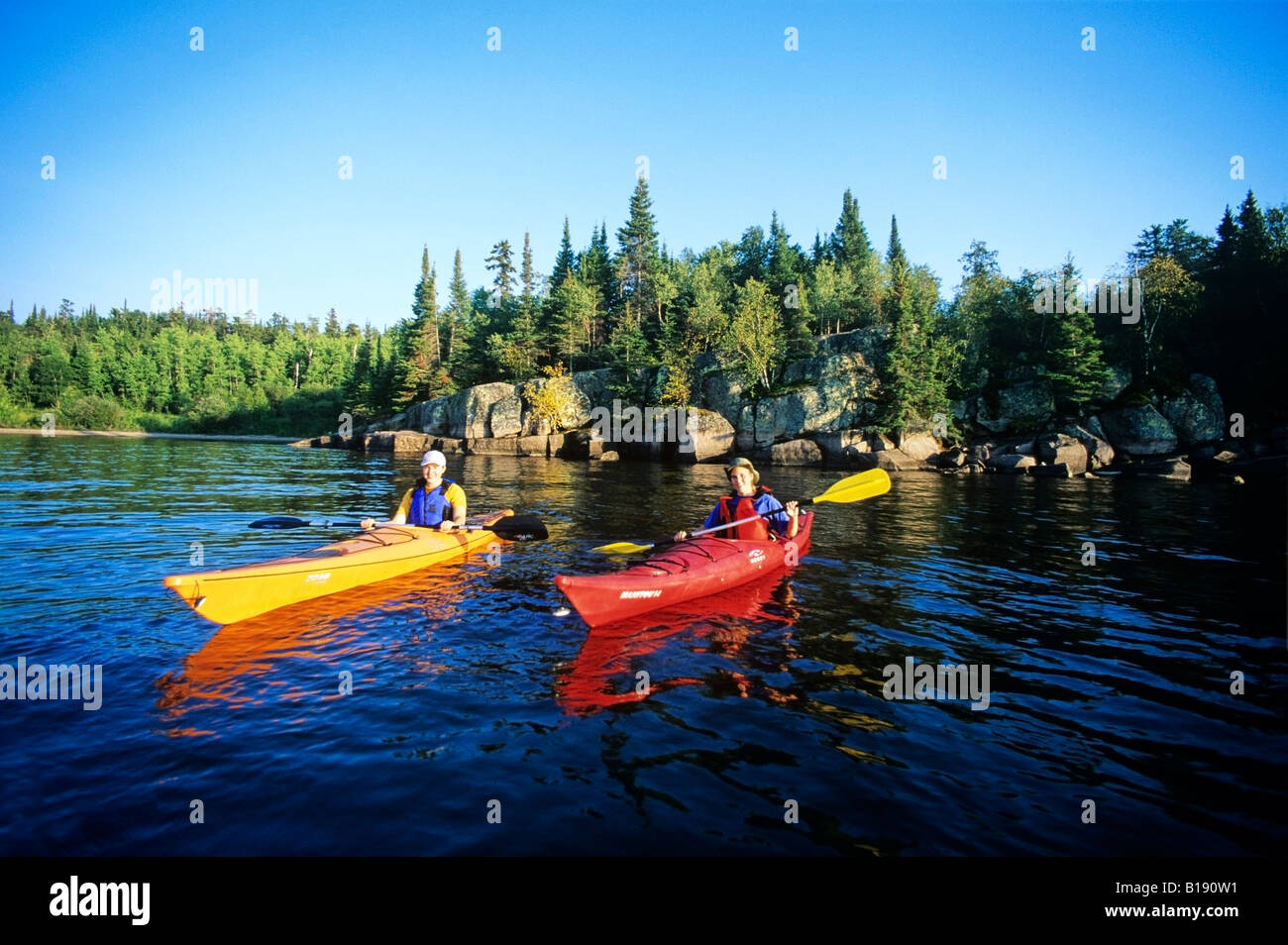 Kajak, Nutimik Lake Whiteshell Provincial Park, Manitoba, Kanada. Stockfoto