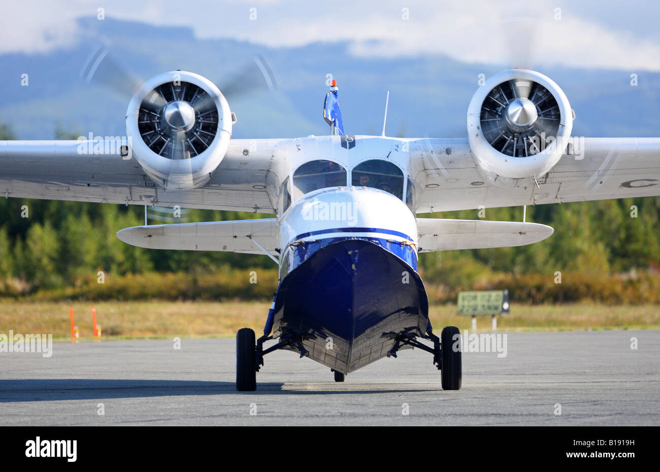 Vintage amphibische Grumman Goose Wasserflugzeug bei Pacific Coastal Airlines, Vancouver Island, British Columbia, Kanada. Stockfoto