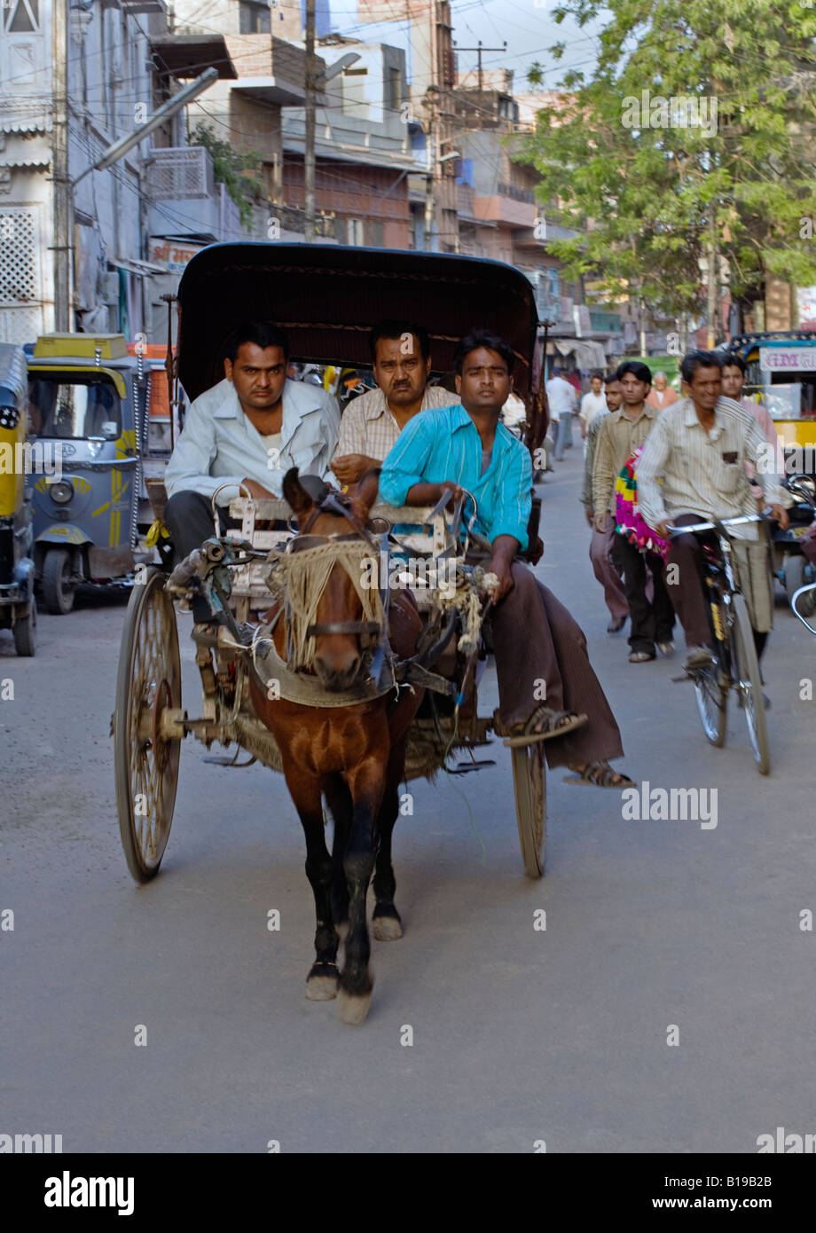 Pferd gezogenen Karren auf den Straßen von JODHPUR RAJASTHAN Indien Stockfoto