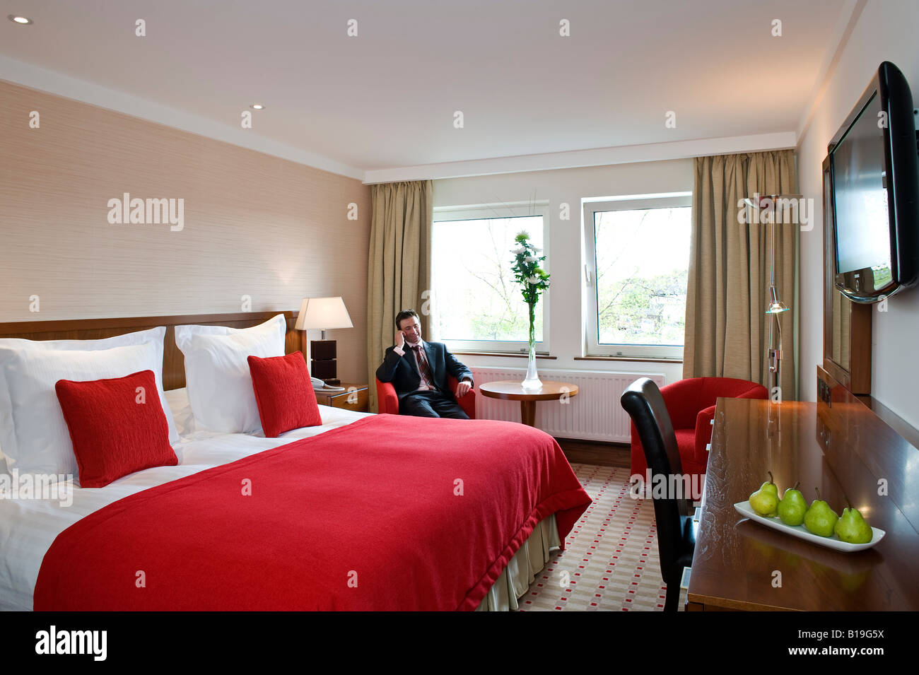 England, Nordirland. Eines der Schlafzimmer der Hastings-Hotelgruppe. Stockfoto