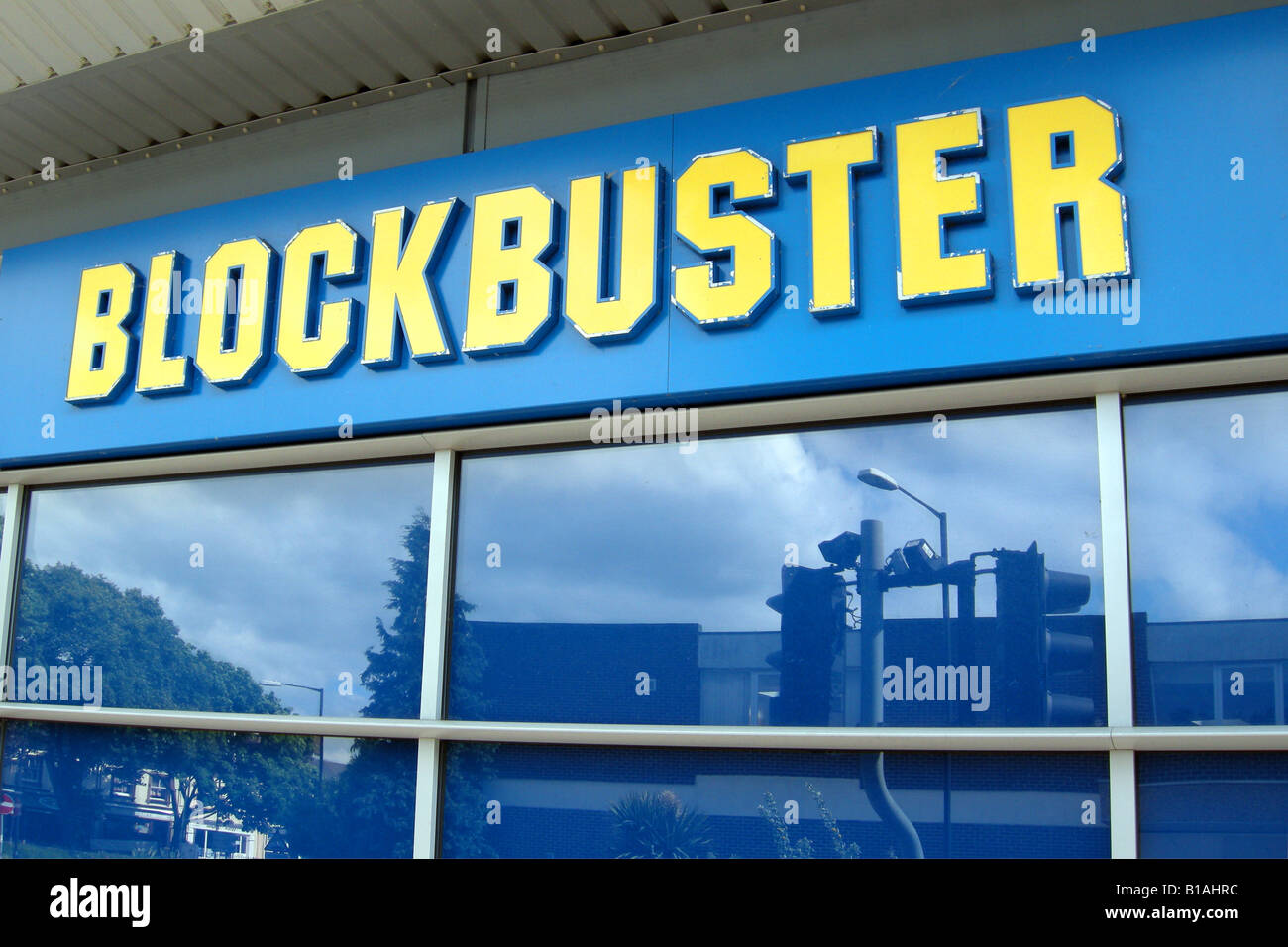 Blockbuster-Schild außerhalb der Videothek Stockfoto