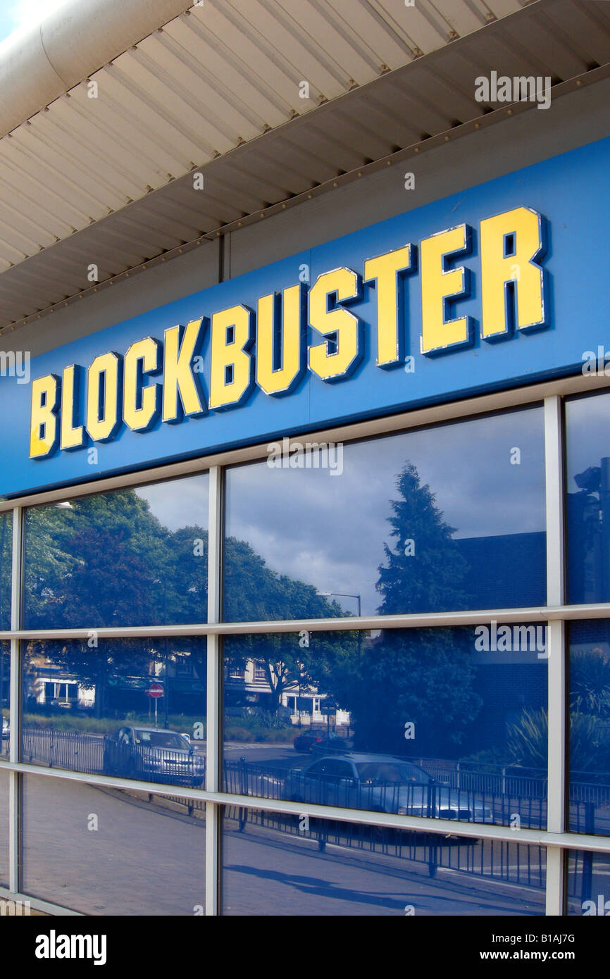 Blockbuster-Schild außerhalb der Videothek Stockfoto