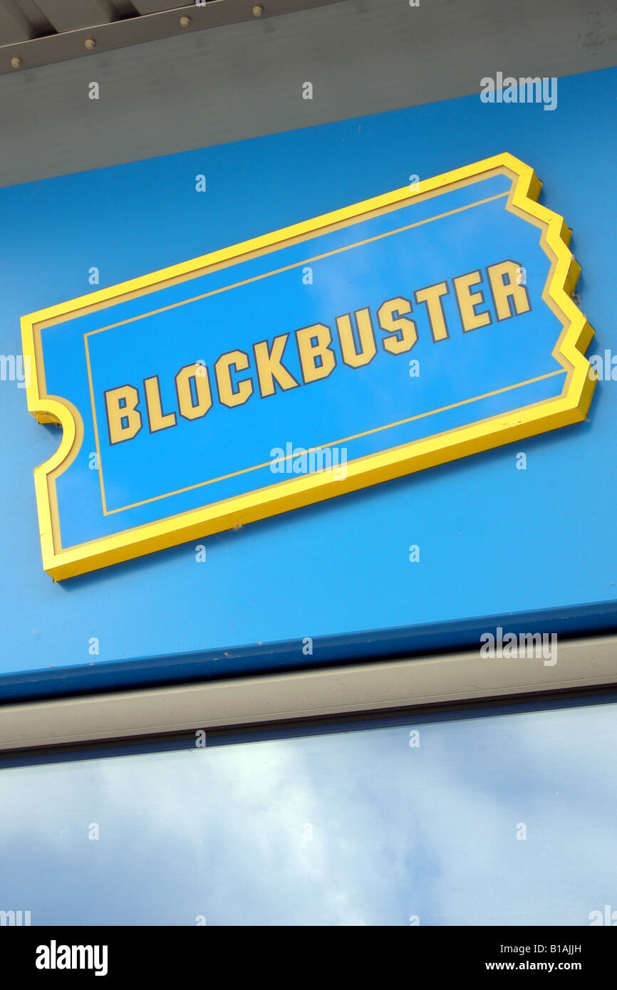 Blockbuster-Schild außerhalb der Videothek Stockfoto