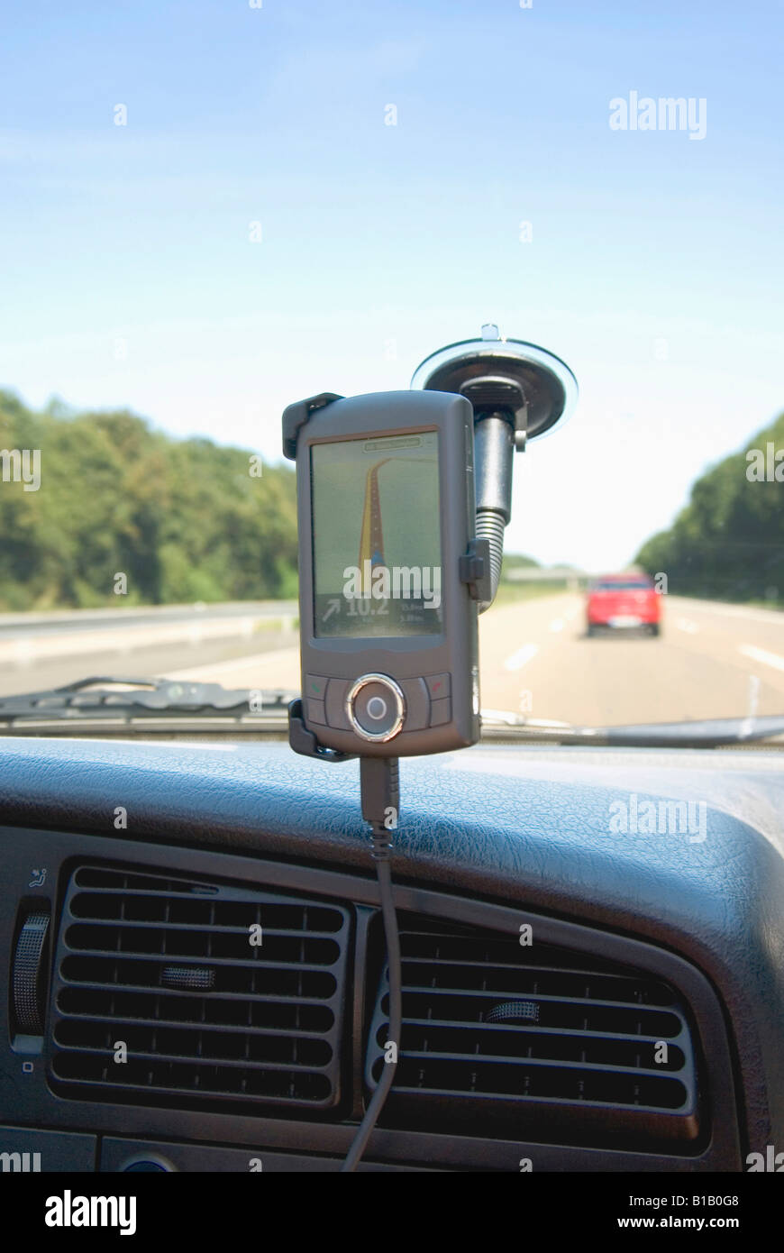 GPS-Anzeige im Auto Stockfoto