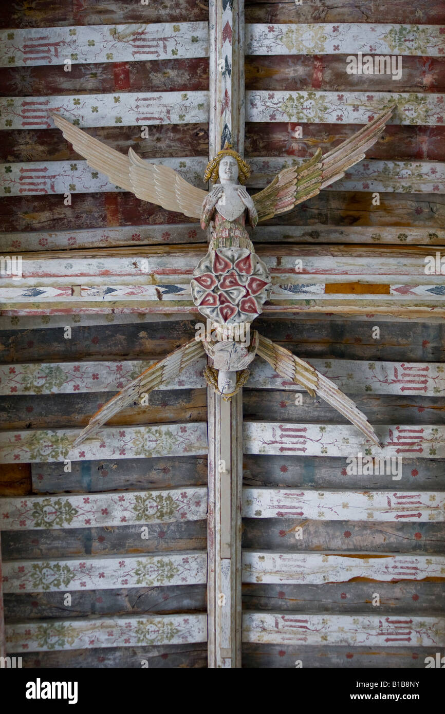 Detail der historisch bedeutendsten Angel Dach im mittelalterlichen Blythborough Kirche Suffolk England UK Stockfoto