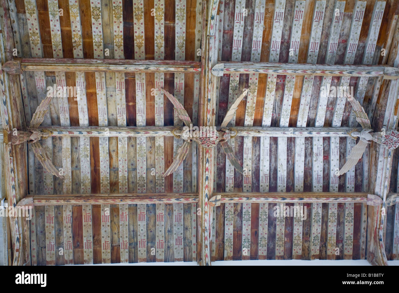 Detail der historisch bedeutendsten Angel Dach im mittelalterlichen Blythborough Kirche Suffolk England UK Stockfoto