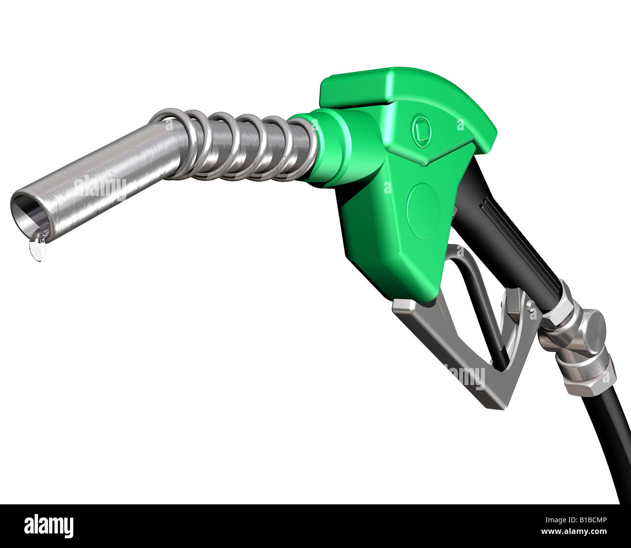 Isolierte Abbildung einer tropfenden Gas Pumpe Düse Stockfoto