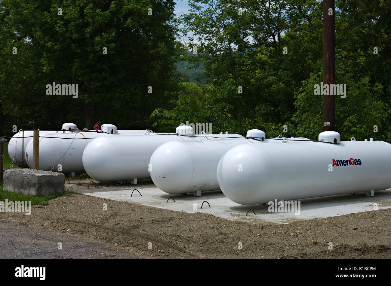 Propanbrenner liefert ein kleines Einkaufszentrum in Johnson, Vermont USA. Stockfoto