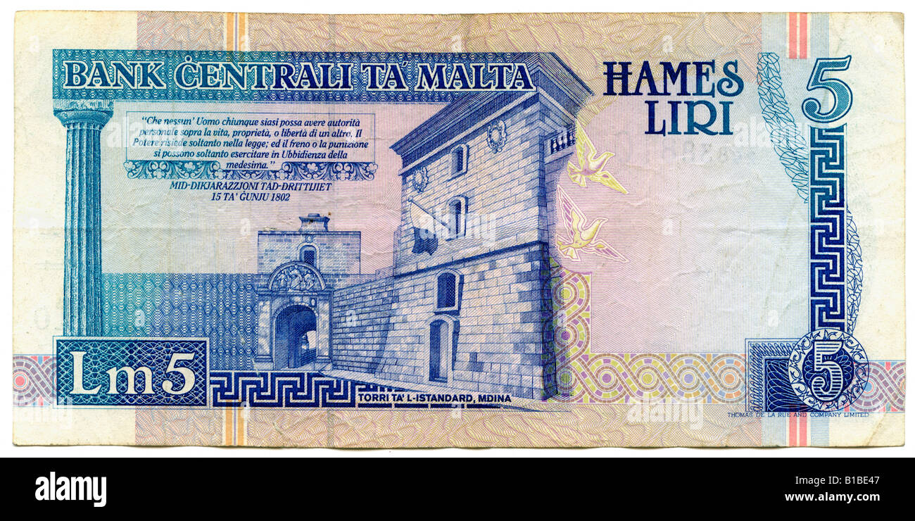 Maltesische-Lira Banknote, close-up Stockfoto