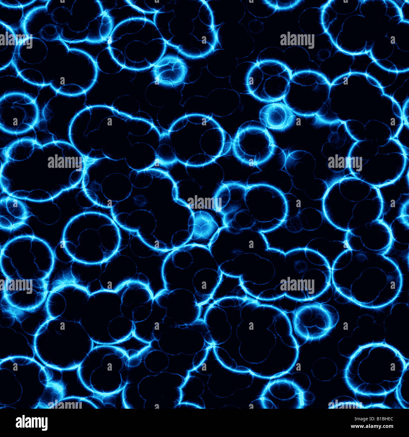 helle blaue elektrische Neon Zellen unter dem Mikroskop Stockfoto