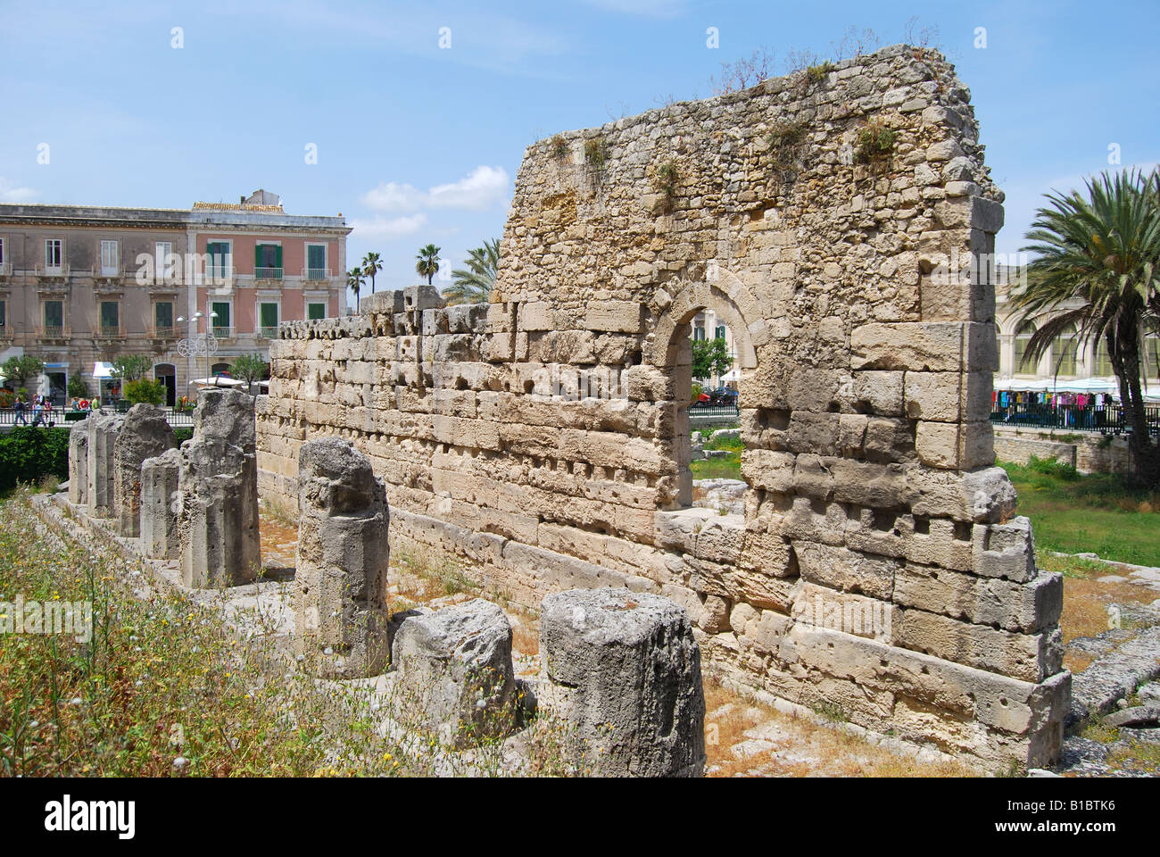 Piazza Pancali, Ortigia, Isola di Ortigia, Tempio di Apollo, Siracusa, Sizilien, Italien Stockfoto