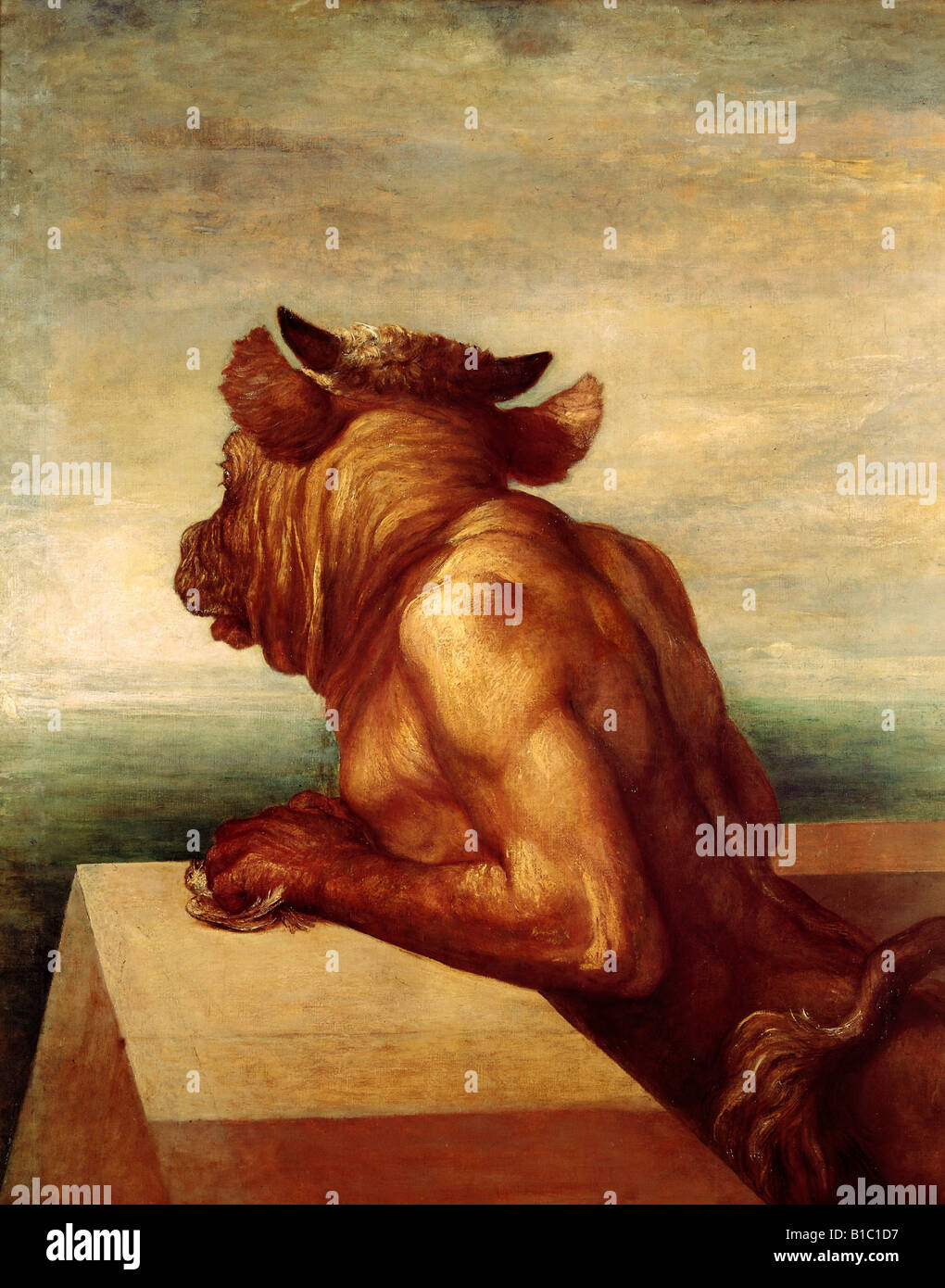 Bildende Kunst, Watt, George Frederic (1817-1904), Gemälde "The Minotaur", Tate Gallery, London, Romantik, Symbolismus, halb Stockfoto